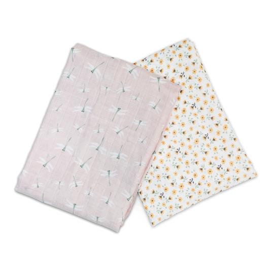 Cotton Muslin Swaddle 2 Pack- Vintage Floral/Dragonfly