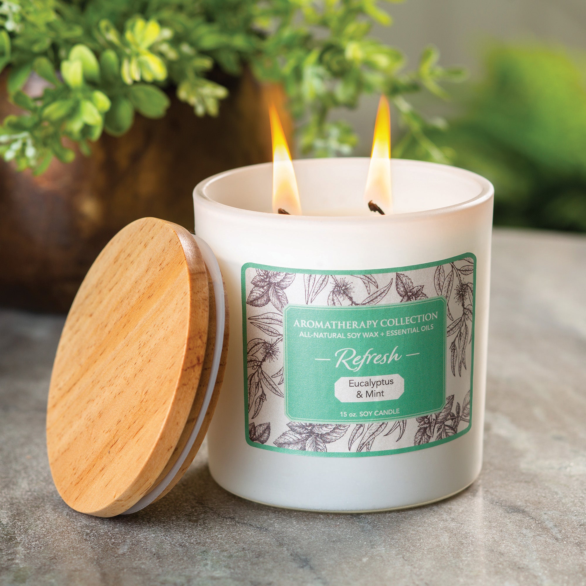 Aromatherapy Soy Candle- Refresh (Eucalyptus & Mint) 15 oz