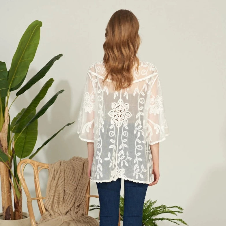 Lace Short Cardigan- White