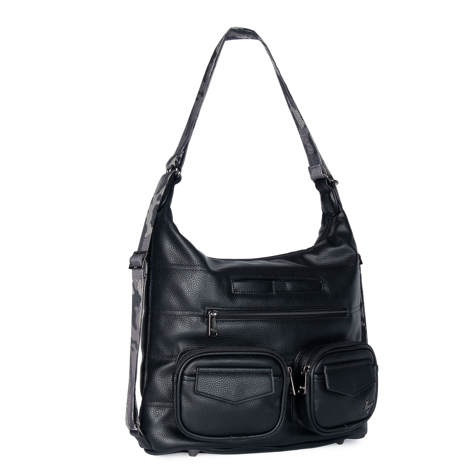 Zipliner VL Convertible Shoulder Bag/Backpack- Vegan Leather Black