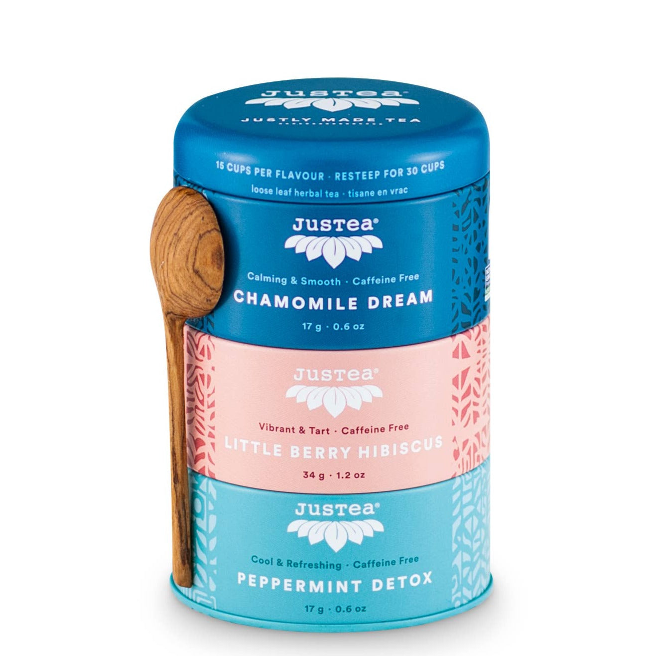 Herbal Tea Tins & Spoon- Chamomile/Hibiscus/Peppermint