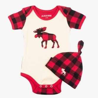 Infant Creeper & Hat- Plaid Moose