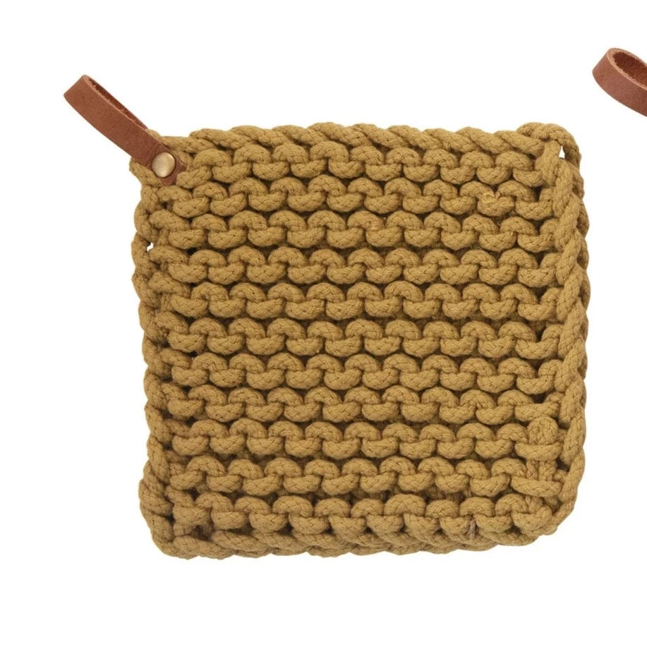 Pot Holders- Crocheted w/ Leather Loop Assorted