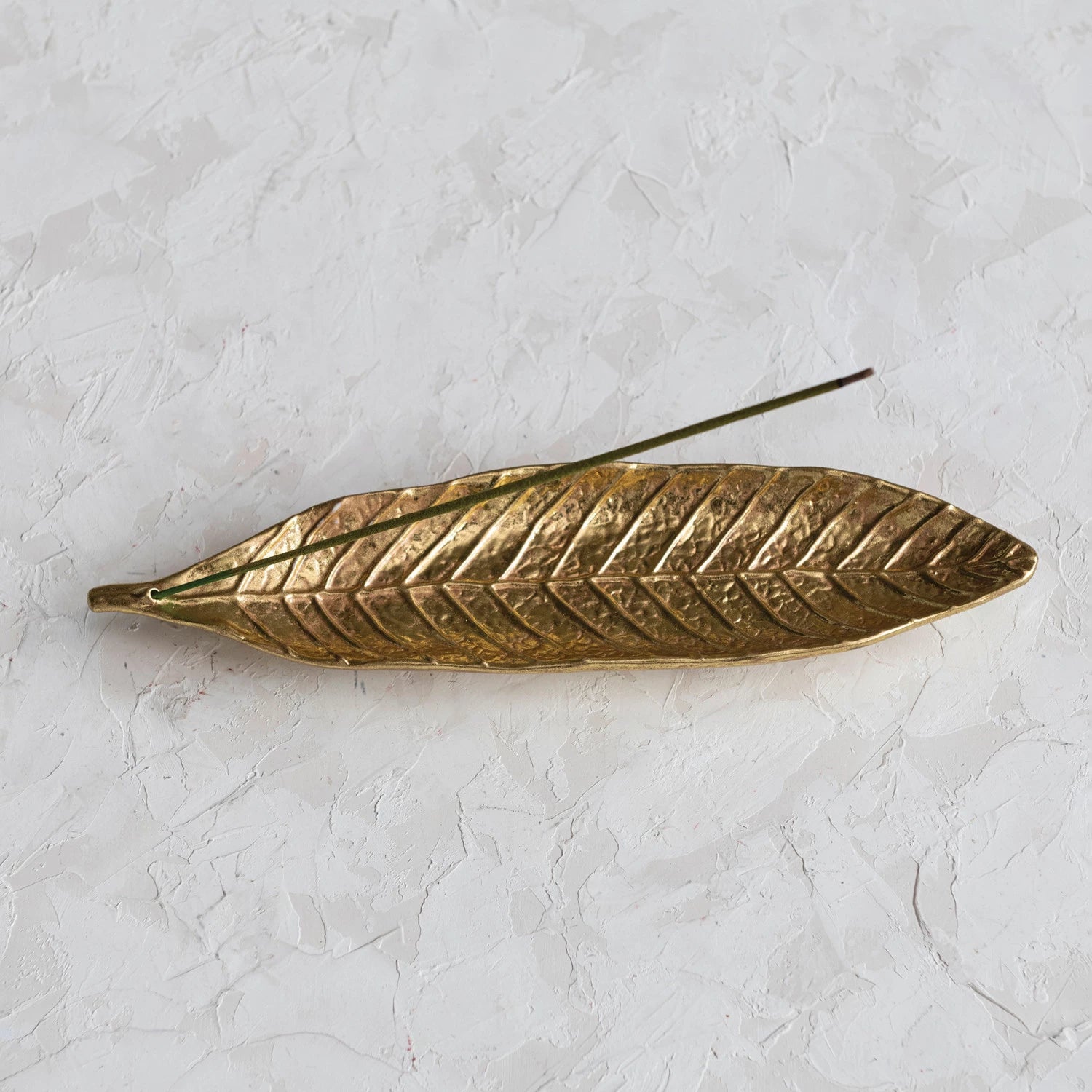 Incense Holder- Embossed Stoneware Gold Leaf Shaped