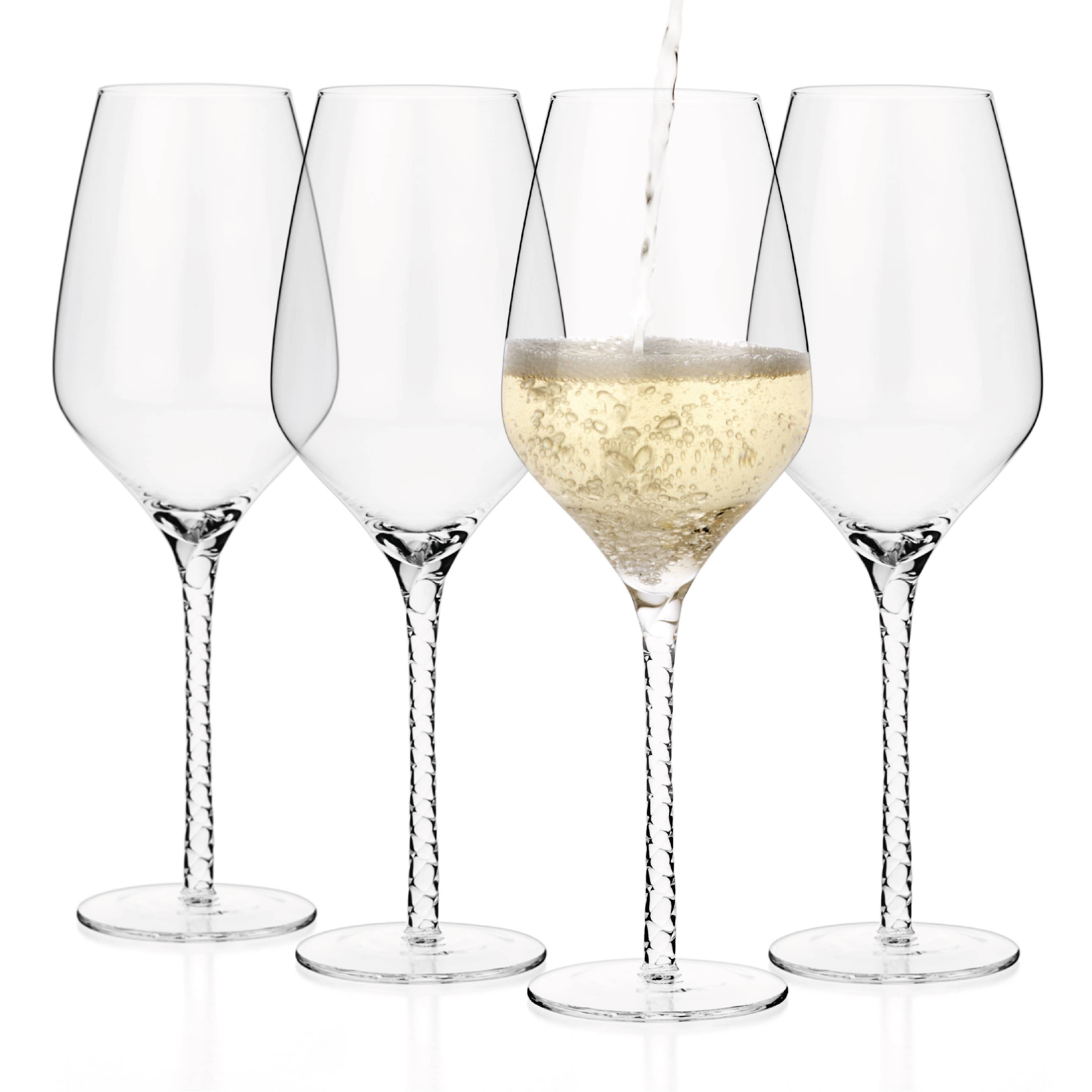 Luxbe Red White Wine Crystal Glasses Spiral Stem Set 4, 19oz: Set of 4