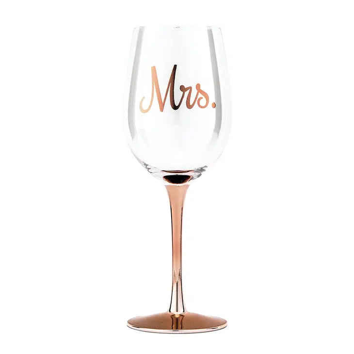 Wine Glass- Rose Gold Stemmed- Mrs.