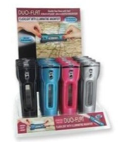 Flat Flashlight with Lighted Magnifier- Assorted Colours