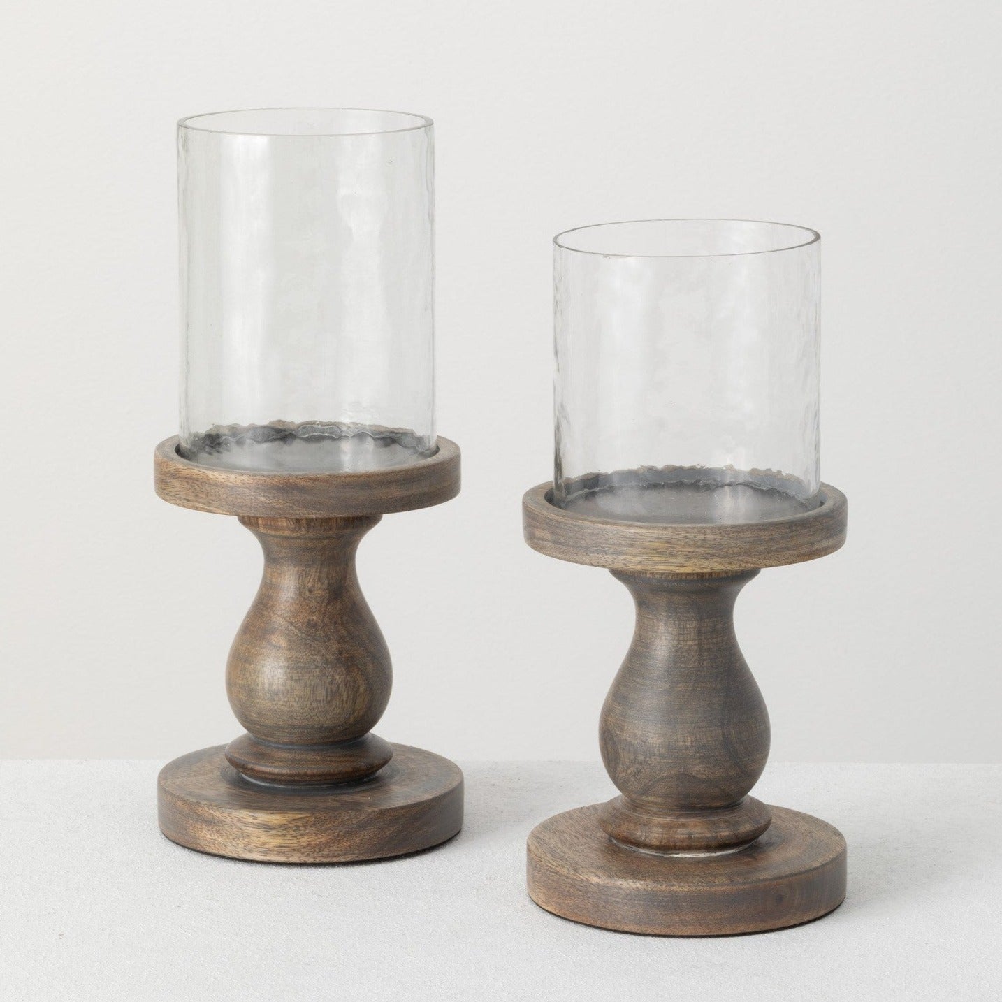 Candle Holders- Wood Hurricane Set/2