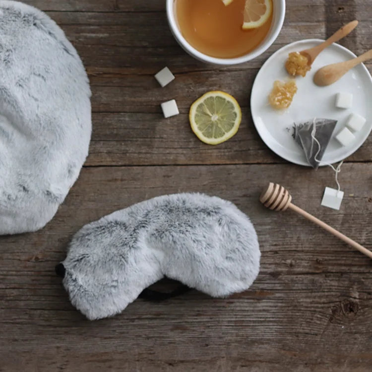 Warming Eye Mask- Frosted Grey Faux Fur