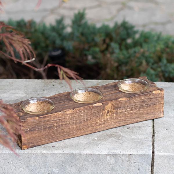 Candle Holder- 3 T-Lite Wood