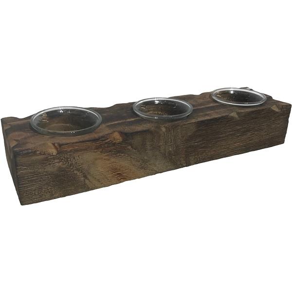 Candle Holder- 3 T-Lite Wood