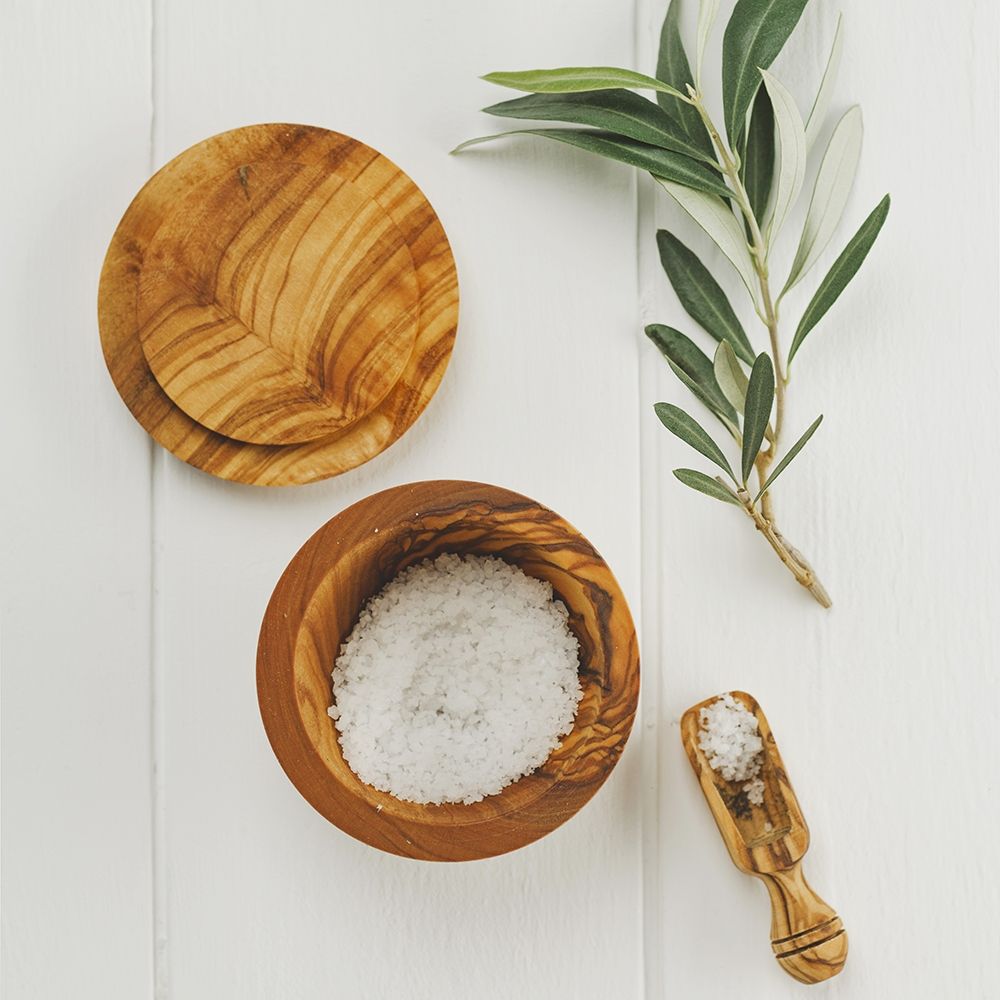Salt Pot & Scoop Set- Olive Wood