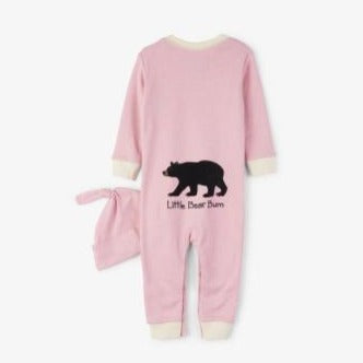 Baby Union Suit & Hat- Pink Little Bear Bum