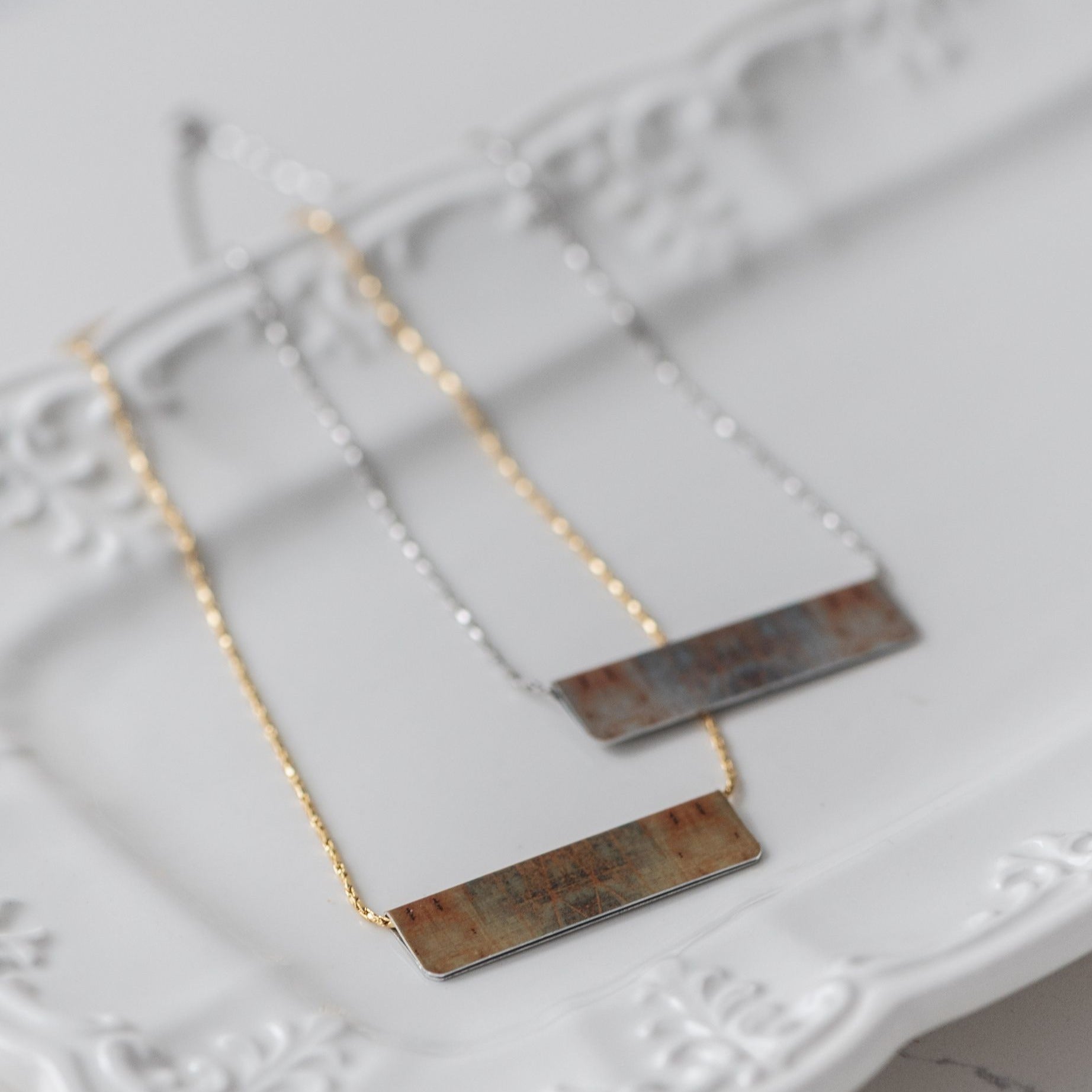 Reversible Bar Necklace- Weathered Metal- Silver
